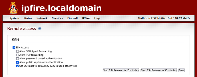 ipfire ssh WUI
